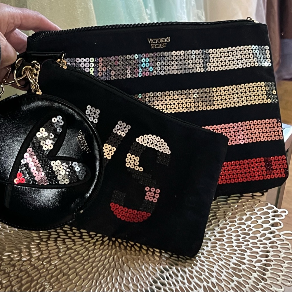 Victoria's Secret set of THREE Sequin MAKEUP BAGS